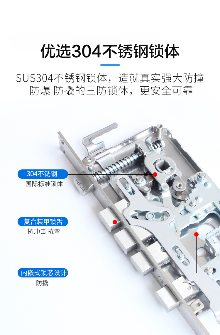 SUS304不锈钢锁体，造就真实强大防撞 防爆 防撬的三防锁体，更安全可靠